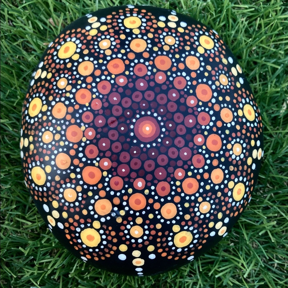 Mandala Hand Painted River Rock